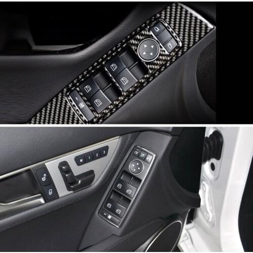 Carbon Fiber Car Door Handle Armrest Panel Window Lifter Switch Button Cover Trim For Mercedes Benz C Class W204 2007 - 2013