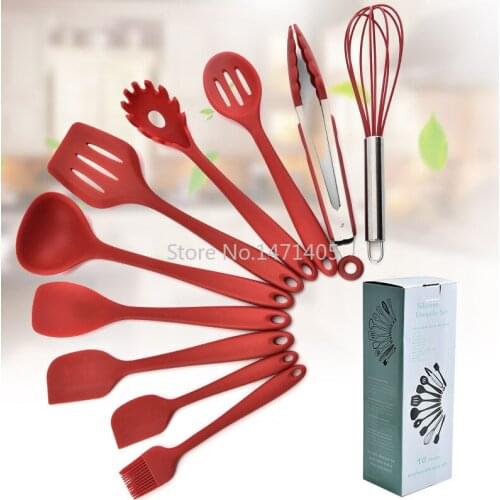 Simple Silicone Kitchenware Set Kitchen Utensils Anti-scald, High Temperature Resistant Non-stick Spatula Colander 10 Piece Set