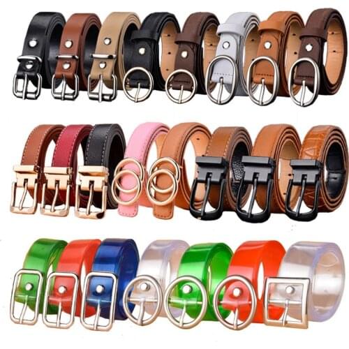 66 Styles 80cm Child PU Belt Gold Metal Round Buckle Short Waistband Boy Girl Kid Student Designer Jeans Transparent Waist Strap