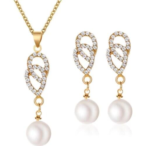 Luxury Pearl Bead Planet Necklace earring jewelry set Women water drop crystal Rhinestone Choker Necklace Party Wedding jewelry