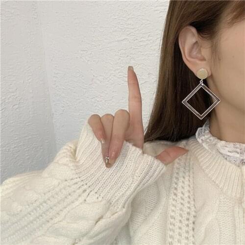 S925 needle geometric studs advanced sense earrings pendant temperament earrings in 2021 new tidal ear clip piercings for women