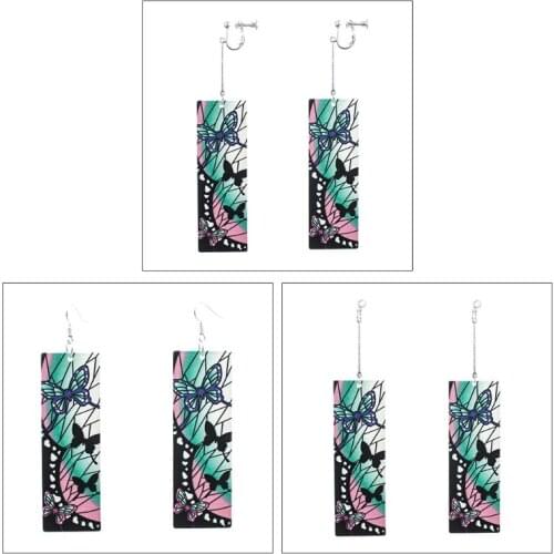 Anime Demon Shinobu Butterfly Earrings Acrylic Ear Dangler Cosplay Decoration Props Accessories
