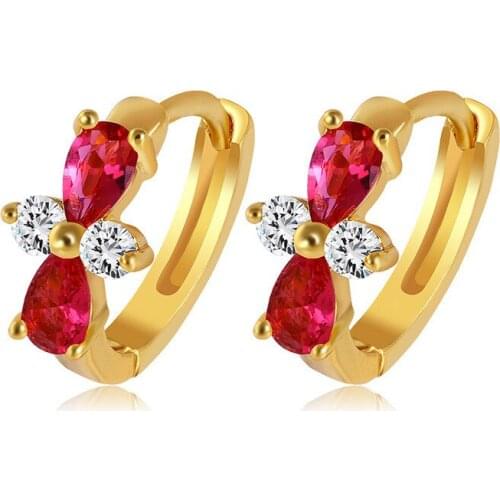 Bowknot Earrings for Children Yellow Gold Filled Red/Blue Austrian Zirconia Hoop Earrings For Girls