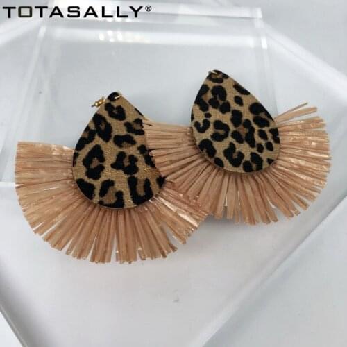 TOTASALLY Bohemian Raffia Drop Earrings Printed PU Leather Fringe Women Earrings Girls Gifts Light Earring Dropship Jewelry
