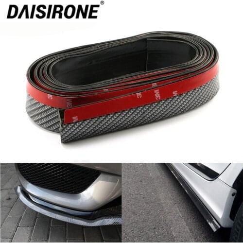 Universal 2.5m Front Bumper Lip Kit Car Buffer Ribbon Soft Black Bumper Strip Black Carbon pattern