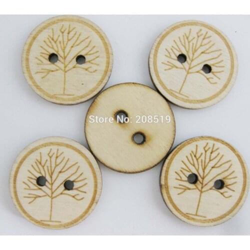 WBNSVE 100Pcs/lot 25mm Round Wood Nature buttons for decoration Tree Laser engraving Scrabooking Botoes