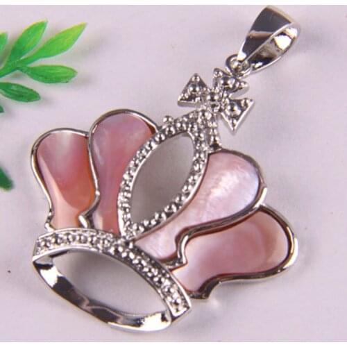 Natural Pink Shell Bead Crown Pendant Jewelry S178