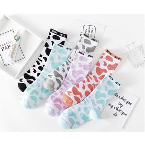 Women Long Socks Cute Cartoon Cow Pattern Spot Socks Ins Tide Harajuku Socks Autumn Winter Korean Japanese Fashion Socks