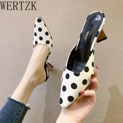 Brand Designer 2021 Korean Fashion Black White Dot Sexy High Heels Woman Pumps Socofy Ladies Shoes Sandals Footwear Mules