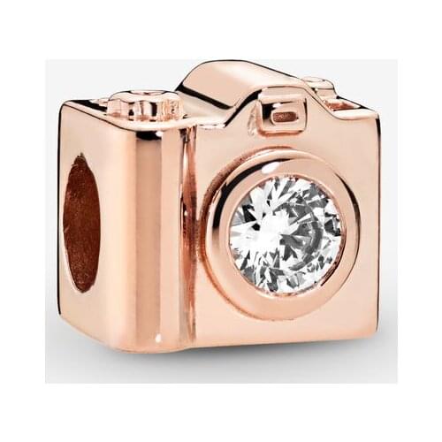 New Original 925 Sterling Silver Bead Rose Classic Camera Charm Fit Pandora Bracelet Necklace DIY Women Jewelry