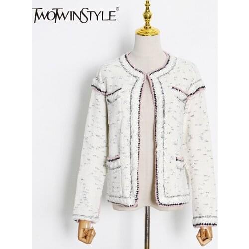 TWOTWINSTYLE Patchwork Colorblock Sweater For Female O Neck Long Sleeve High Waist Loose Coat Women’s Sweater New Fashion