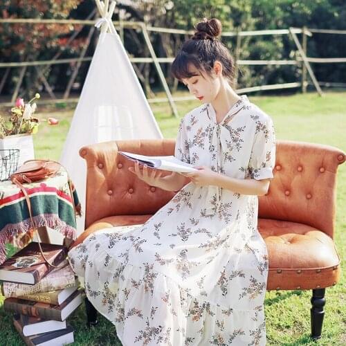 Mori Girl Sweet Dress 2020 New Summer Women Floral Print Long Chiffon Dress Female Short Sleeve Pleated Vestidos Korean Fashion