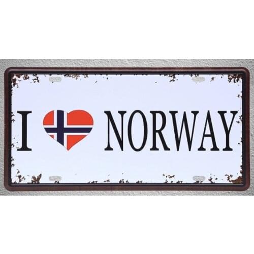 1 pc I love Norway flag sovereign team football plaques shop store Tin Plates Signs wall Decoration Metal Art Vintage Poster