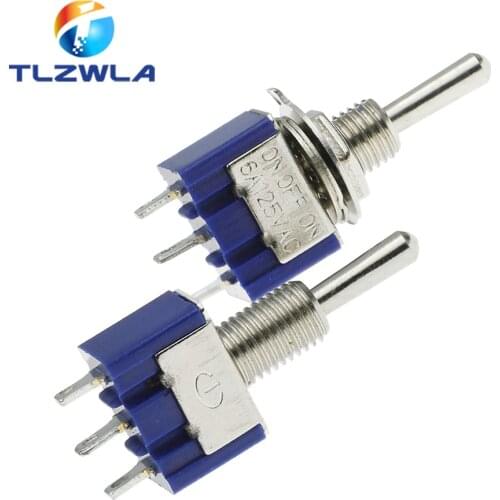 10Pcs Miniature Toggle Switch Single Pole Double Throw SPDT (MTS103) ON-OFF-ON 120VAC 6A 1/4 Inch Mounting MTS-103