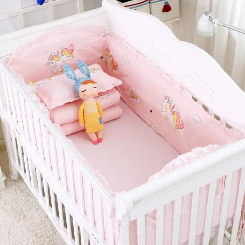 111*64cm 5Pcs/Set Animated Crib Bed Bumper For Newborns 100%Cotton Comfortable Childrens Bed Protector Baby Washable
