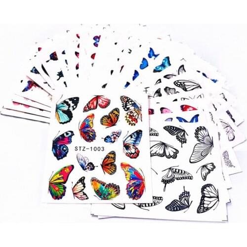 30pcs/Set Colorful Butterfly Nail Water Decal Sticker Transfer Tattoo Watermark Black/Blue/Gold/White Nail Art Slider Decoration