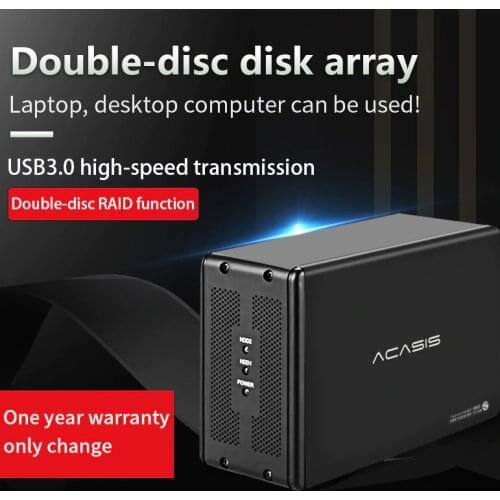 Acasis Dual Hard Disk Array Cabinet 3.5'' SATA Serial Port Hard Disk Array with RAID Function Desktop USB3.0 Disk Array Box