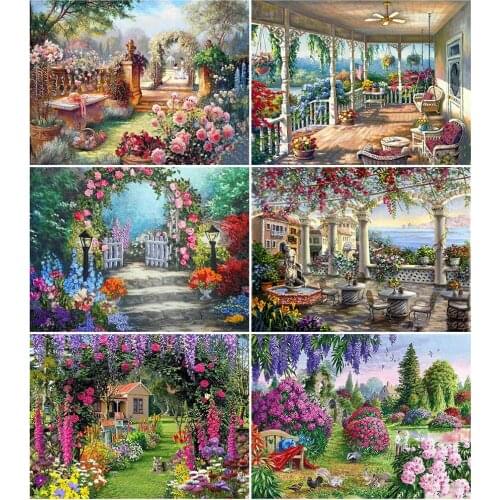 AZQSD 5D Diamond Painting Garden Full Drill Square Home Decor Diamond Mosaic Landscape Cross Stitch Kits Handmade Gift
