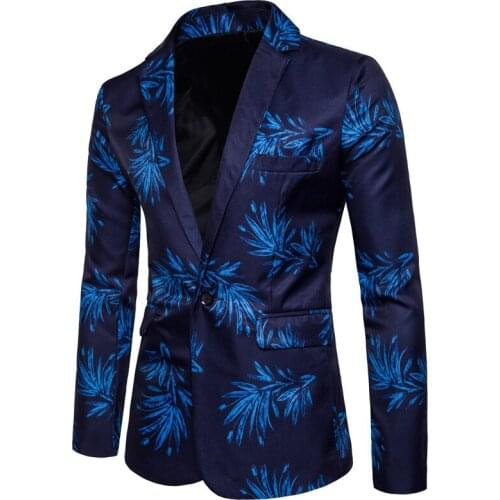2019 New Man Red Blue Flower Male Print Blazer Suit Men Slim Fit Fashion Leisure Business Luxury Male Blazer Jacket