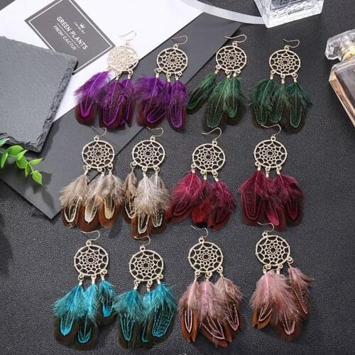Bohemia Earrings Feather Long Design Dream Catcher Earrings for Women Jewelry Feather Ornaments Earring Oorbellen Bijoux