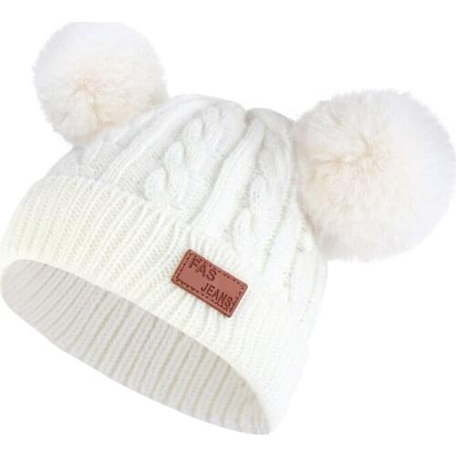 Childrens Hats 2020 Autumn Winter New Kids Double Wool Ball Wool Hats Baby Girls Hats Knitting Male Hats Infant Hats 0-2 Years