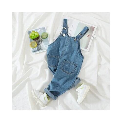 Childrens Overalls Spring Jeans 2021 Korean New Baby Denim Suspender Pants Casual Solid Korean Style Baby Denim Pants Overalls