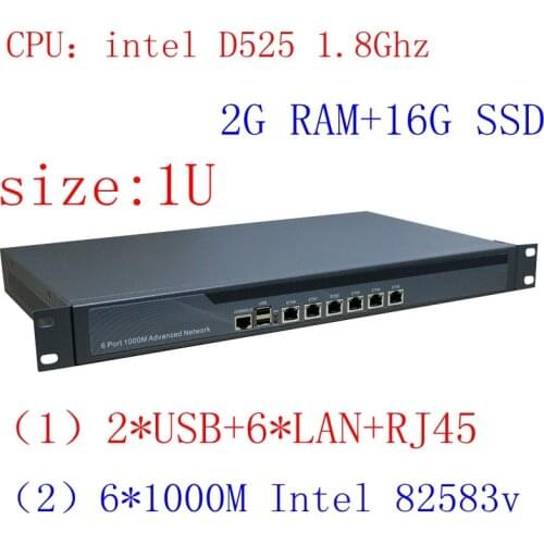 Intel D525 1U Rack Ears Network Server with 1000m Gigabyte LAN support ROS PFSense Panabit Wayos 2G RAM 16G SSD