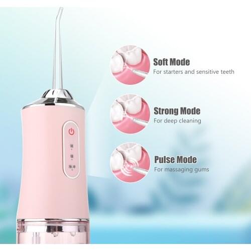 Oral Irrigator 3 Modes USB Rechargeable Water Flosser Portable Dental Water Jet 220ML Water Tank Waterproof Teeth Cleaner