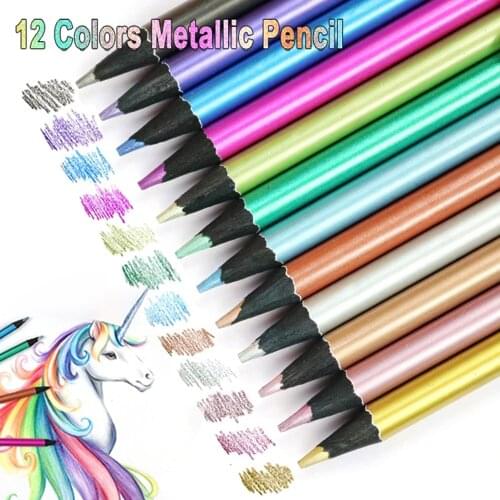 12/18 Colors Metallic Pencil Colored Drawing Pencil Sketching Pencil Painting Colored Pencils Art Supplies