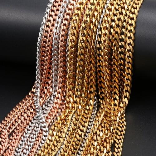 2021 New Width 3MM Stainless Steel Vacuum Plated Gold Cuban Chain Necklace Fashion Hip Hop Jewelry For Men and Women 45/50/60CM