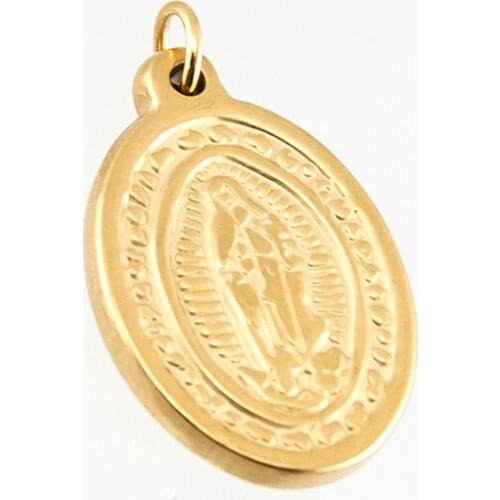 Our Lady virgen de guadalupe small Oval charms gold color medal tags round Stainless Steel Pendant 50pcs