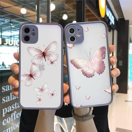 Fly butterfly art pattern luxury shell Phone Cases funda matte transparent For iphone 7 8 11 12 plus mini x xs xr pro max cover