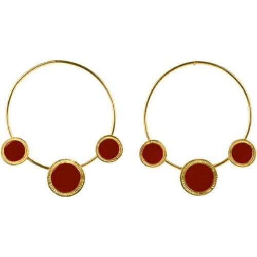Fashion Gold Color Big Loop Dangle Earrings Bohemian Red Black Circle Round Drop Earring For Women Girls Traveling Jewelry
