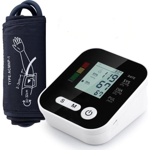 Upper Arm Sphygmomanometer Blood Pressure Monitor Heart Beat Rate Pulse Meter Automatic Home Voice Meter Tonometer BP Monitor