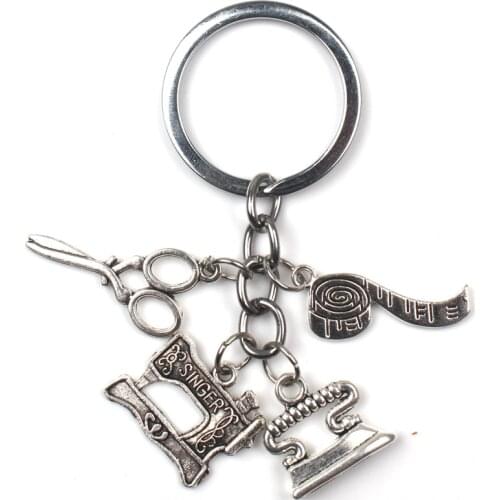 2020 New Fashion Accessories Sewing Machine Iron Scissors Ruler Key Ring Tailor Key Chain Quilter Keychain Designer Gift