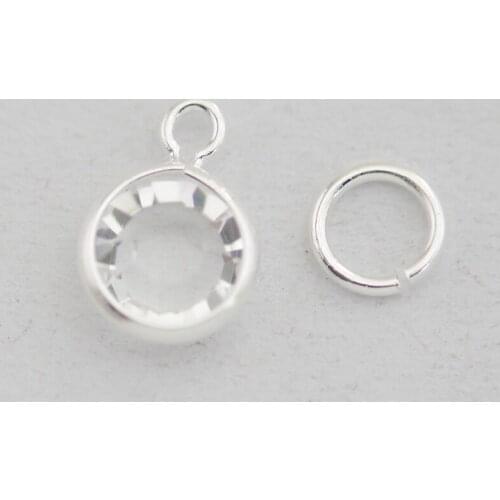 New Arrivals 10PCS clear 6mm Birthstone100% crystal with Silver Rings floating charms for Personalized Necklace