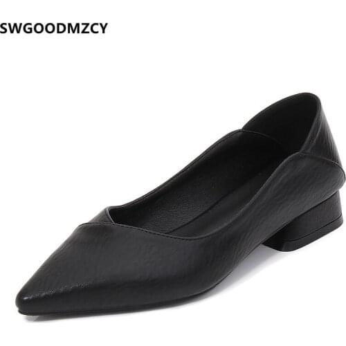 Pumps Shoes for Women Low Heels Square Heels Black Office Shoes Women 2021 Women Leather Shoes Chaussure Femme Luxe Marque