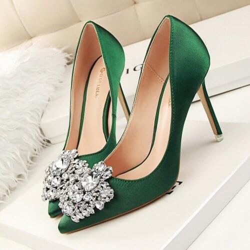 New Ladies Bridal Shoes Rhinestones Satin Fabric High Heels Party Pumps Stilettos Plus Size 34-43