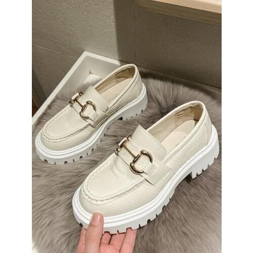 2021 Spring And Autumn New Ladies Casual Loafers Fashion All-Match Thick Bottom British Style Small Leather Shoes Single Shoes