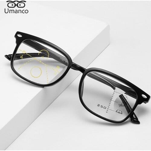 Umanco Square Anti Blue Light Reading Glasses for Women Men Near Far Progressive Multifocal Presbyopia Eyewear +1.0~+4.0