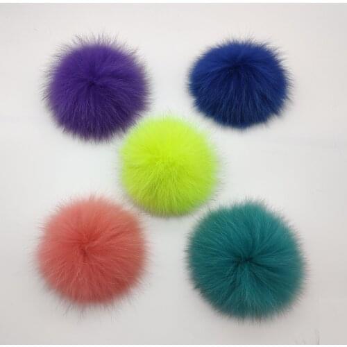 New 100% Real Fox Fur Pom pom Knit Hat Skullies Bags Clothes Baggy 14cm Fluffy Removable Fur Ball For Knitted Beanies Cap 14cm