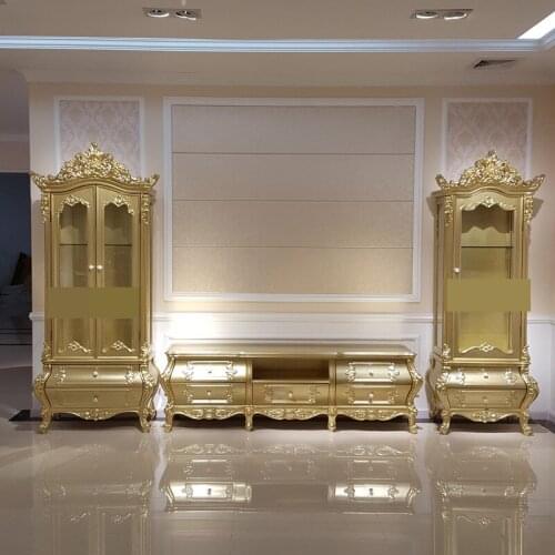 High-grade Solid Wood Single Door Double Door Solid Wood European Style Wine Cabinet Golden Entrance Cabinet TV Cabinet