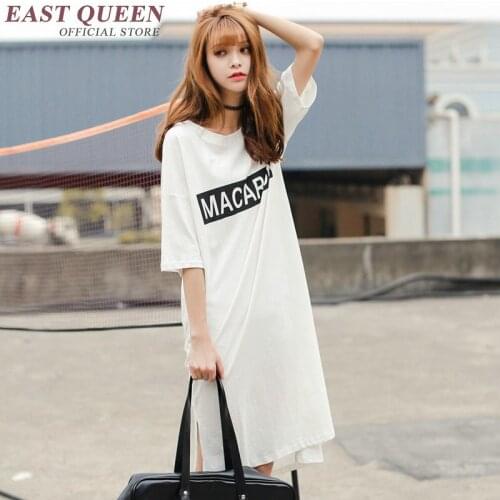 Fashion style side slit shirt white color side split shirt casual loose long cotton t-shirt female tops NN0202 YQ