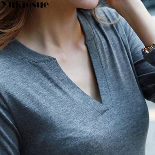 Vintage female T-shirt women tops & tees female tshirt for women V-neck long sleeve womens shirts Plus size T-shirts for women