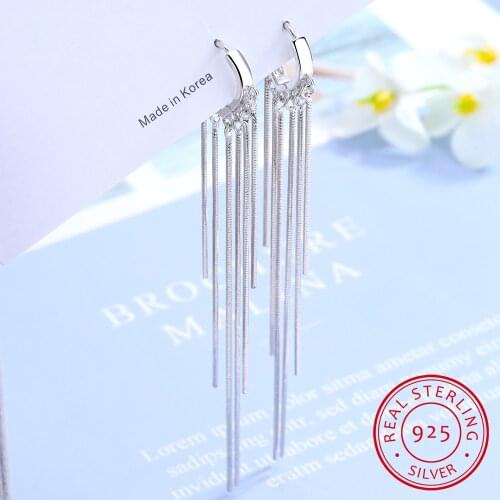 925 sterling silver earring Fashion Love Heart Shape Long Tassel Long Earring temperament versatile girl silver ear jewelry