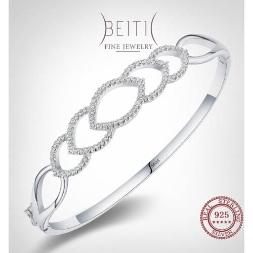 Beitil Simple Hollow Geometric Design 925 Sterling Silver Bracelets For Women Dazzling Clear CZ Fine Elegant Wedding Jewelry