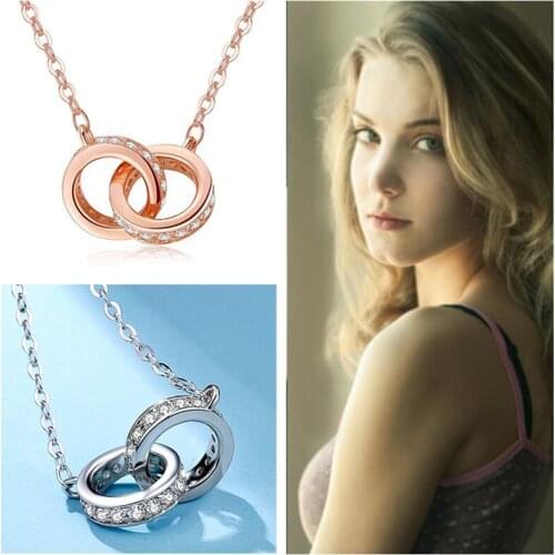 2021 Trendy 925 Sterling Silver Necklace Women Rose Gold Double Round Pendant Female Fashion Silver 925 Choker Accessories Lady