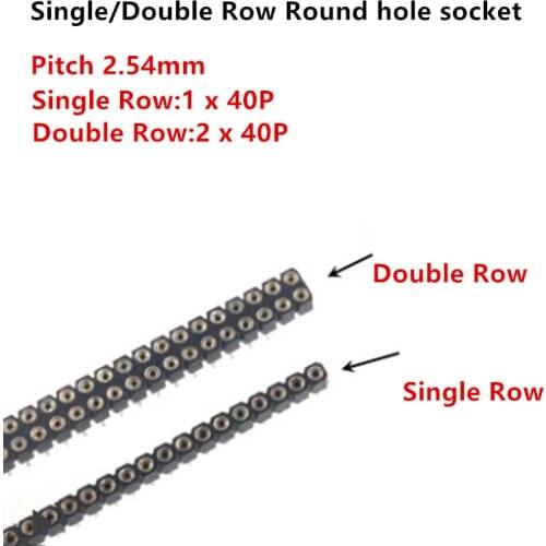 1x40P Pin 2.54mm Pitch Single Row Round Hole Socket Connector PCB Board 1pcs