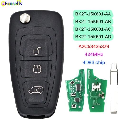 3 Buttons Remote Key 434MHz 4D83 Chip for Ford Transit Custom Transit Connect 2012-2016 BK2T-15K601-AA/AB/AC/AD A2C53435329