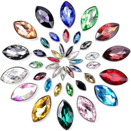 3 Sizes Colorful Horse Eye Navette Sew on Glass Rhinestone Needlework Crystal Button Buckle With Holes for Wedding Evening Dress